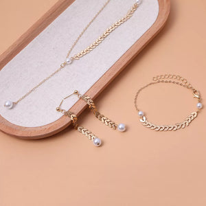 Wheat-spike 18k Gold-plated Faux Pearl Jewelry Set option 9