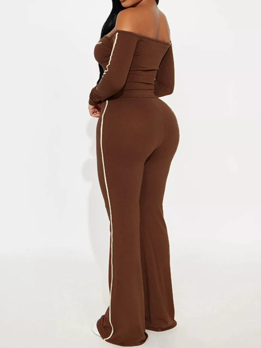 100% polyester Care instructions: Machine wash cold lounge set in Dark Brown with fitted silhouette