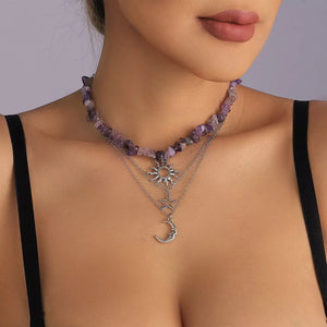 Lavender with 3 Piece Sun Moon Star Pendant Necklace Silver-plated in Lavender