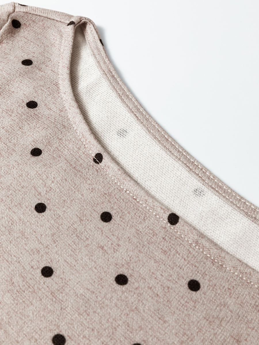 Khaki polka dot long-sleeve tee with boat neck detail