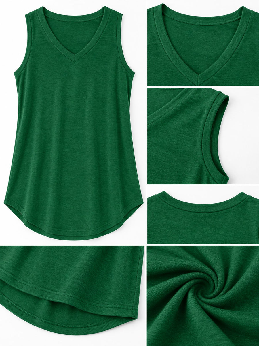 V-Neck Casual Loose Fit Tank Top in black with relaxed fit