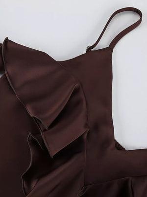 two-piece set in Brown with ruffled and full-length