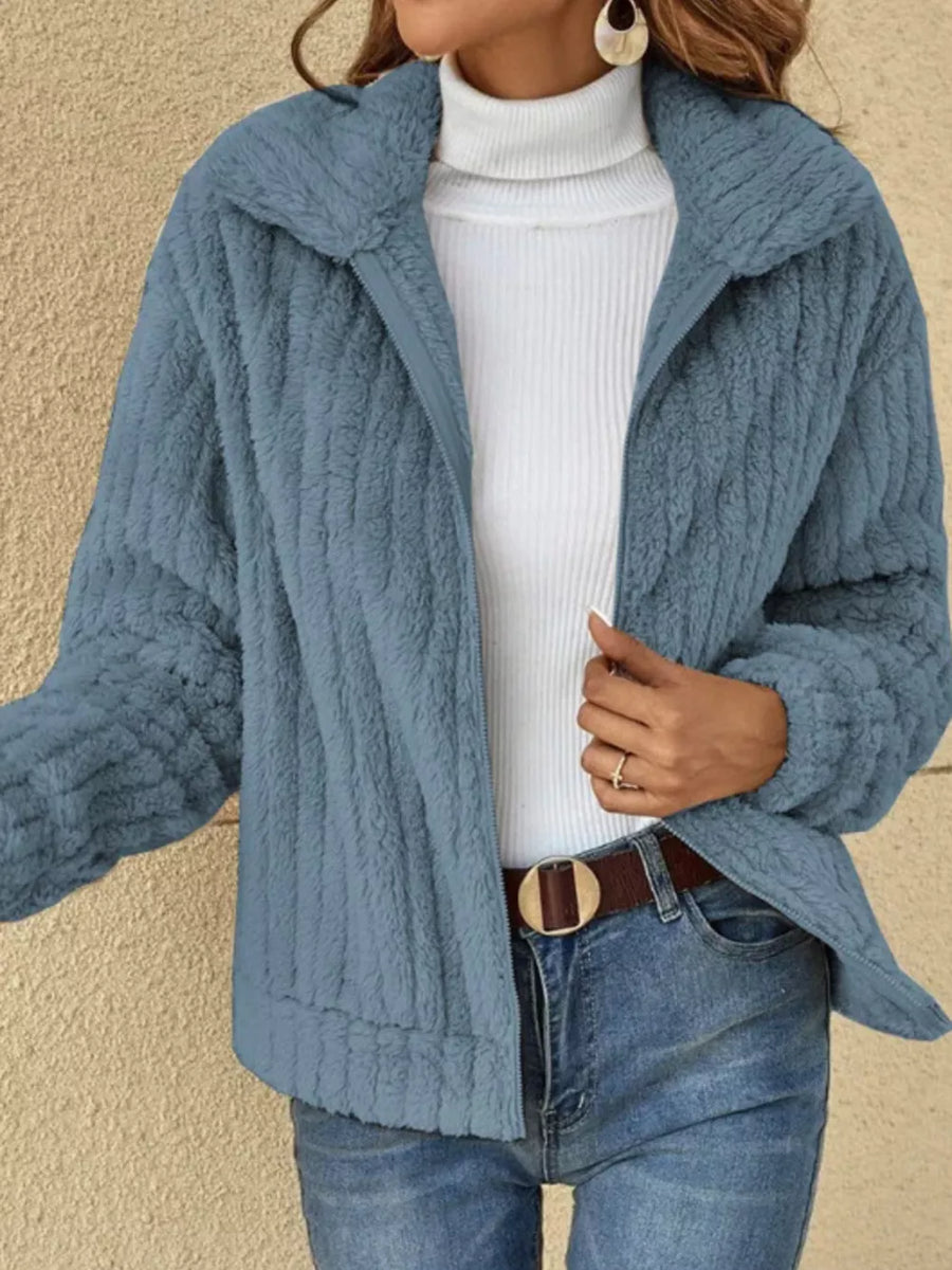 modern faux fur coat in Apricot with collared
