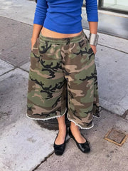 Green Wide-leg Cropped Sweatpants With Pockets