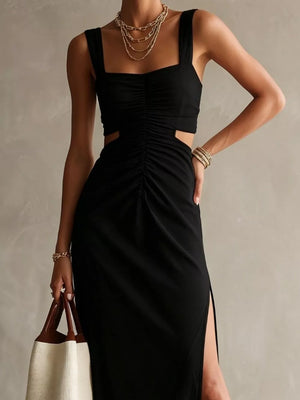 Ruched Cut-out Midi Dress in Burgundy