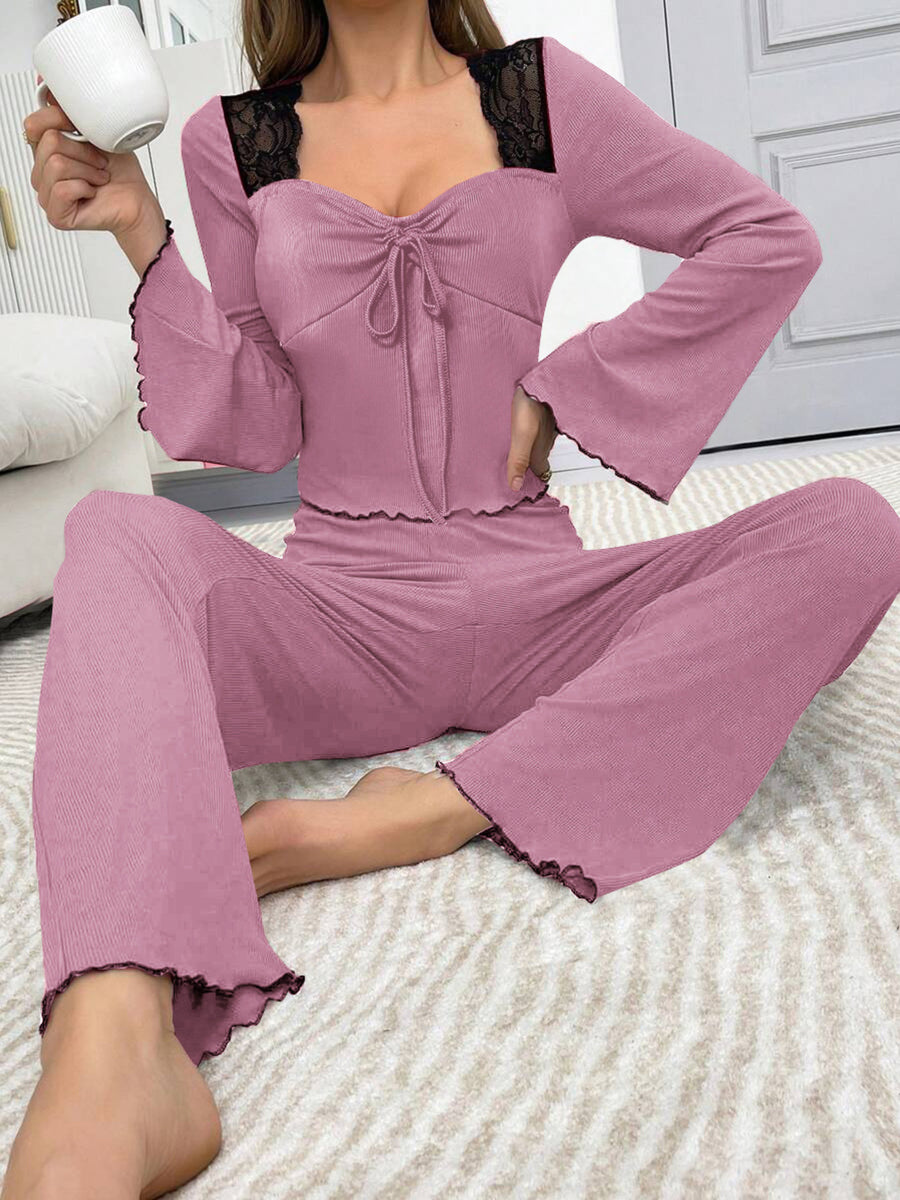 100% polyester Care instructions: Machine wash cold lounge set in Black with relaxed silhouette