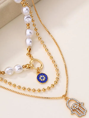 Synthetic Pearl,18K Gold-Plated,Alloy,Stainless Steel,Rhinestone,Artificial pear necklace in Gold with layered silhouette