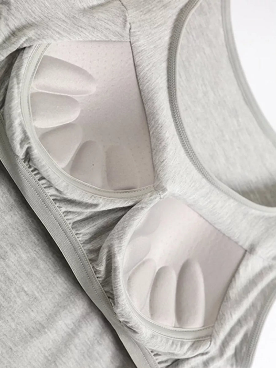 Relaxed padded tank top in Hemp Gray with built-in molded cups for support.