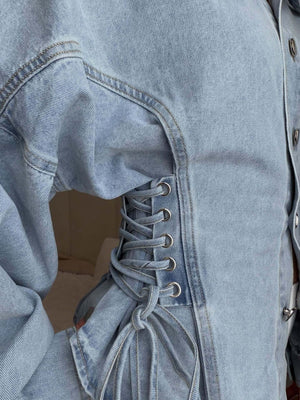 streetwear denim jacket in Light Blue with collared