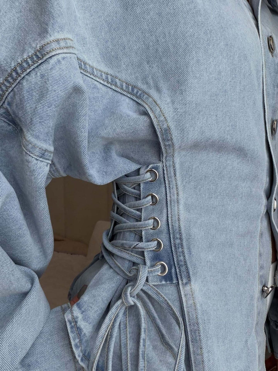 streetwear denim jacket in Light Blue with collared