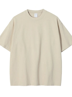 Oversized crewneck tee in beige, relaxed fit, short sleeves, crew neck.