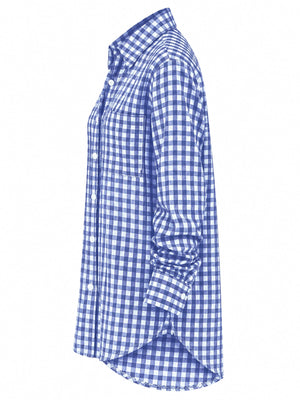 Polyester &amp button-down shirt in white with relaxed silhouette