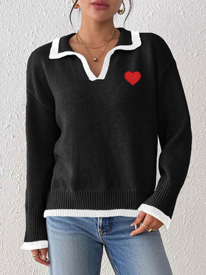 preppy pullover sweater in black with collared