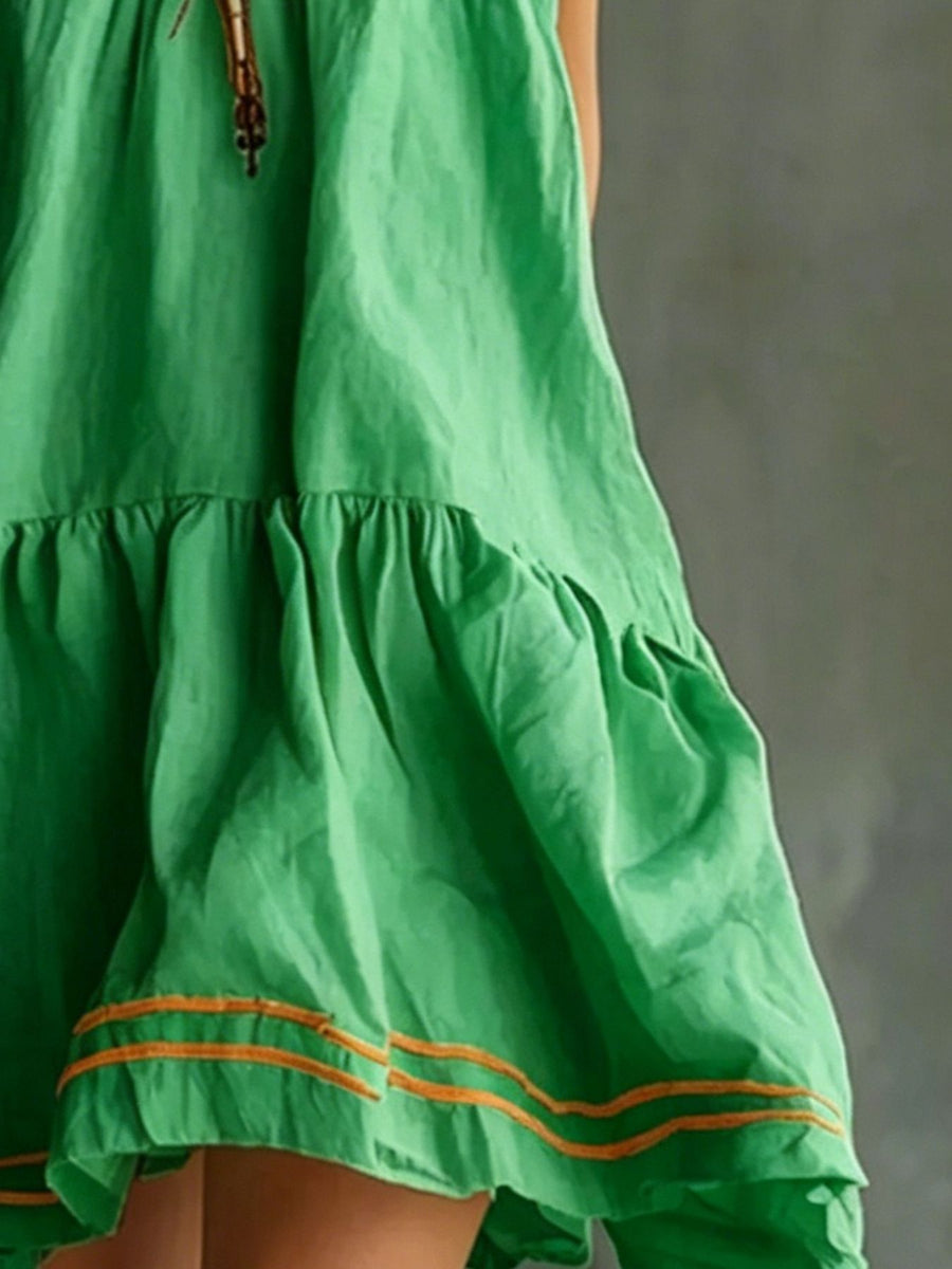 bohemian mini dress in Green with square neck