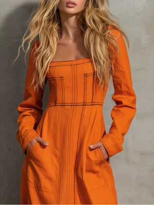 95%cotton,5%spandex Care instructions: Machine wash cold maxi dress in Orange with A-line silhouette