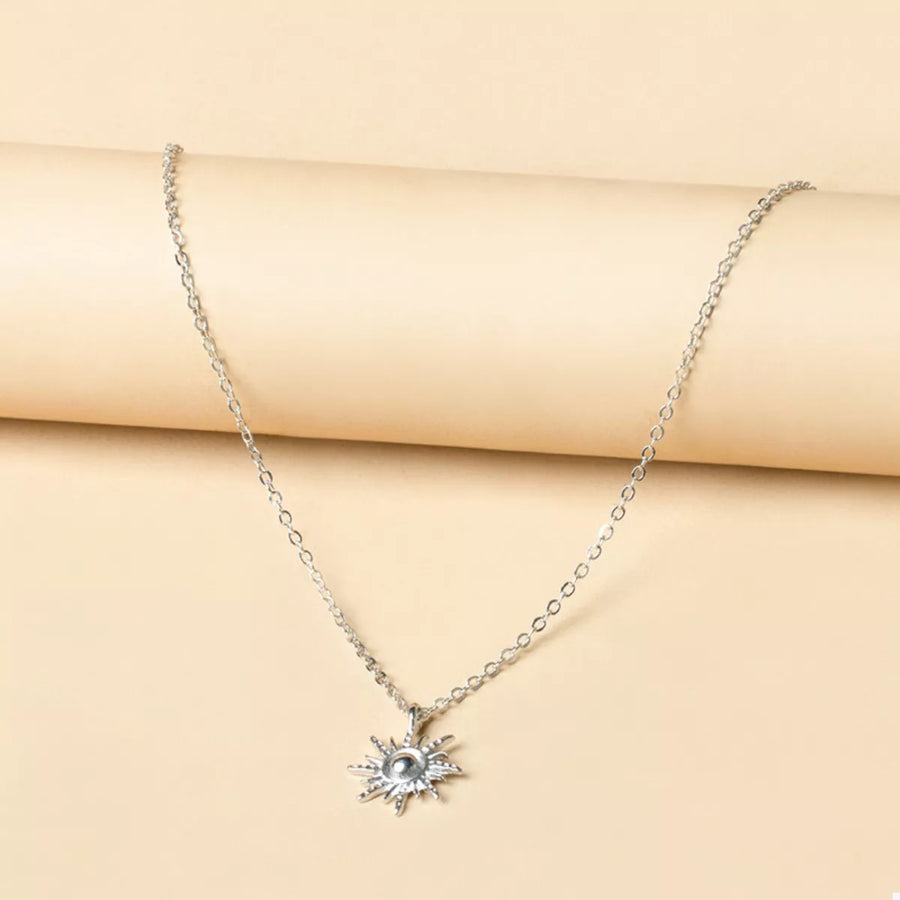 Silver sunburst pendant necklace with delicate chain, 18K gold-plated boho style jewelry