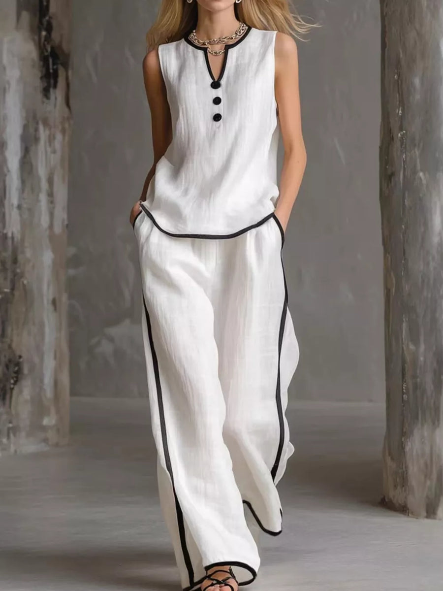 pajama set in white featuring pocketed and relaxed fit