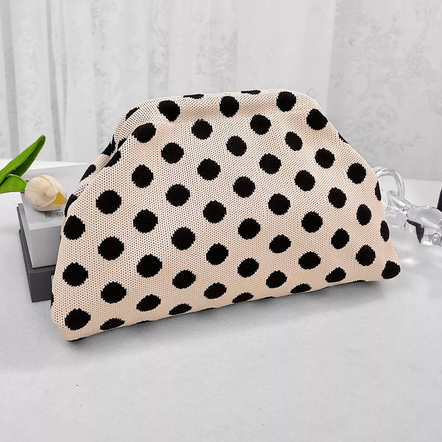 Blue Polka Dot Knit Clutch Bag