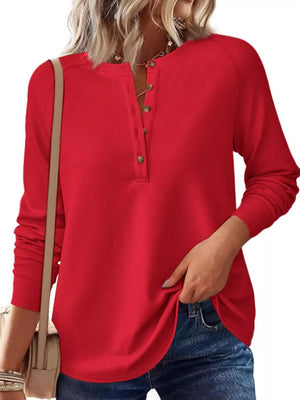 Bean Green henley with hip-length and half-button