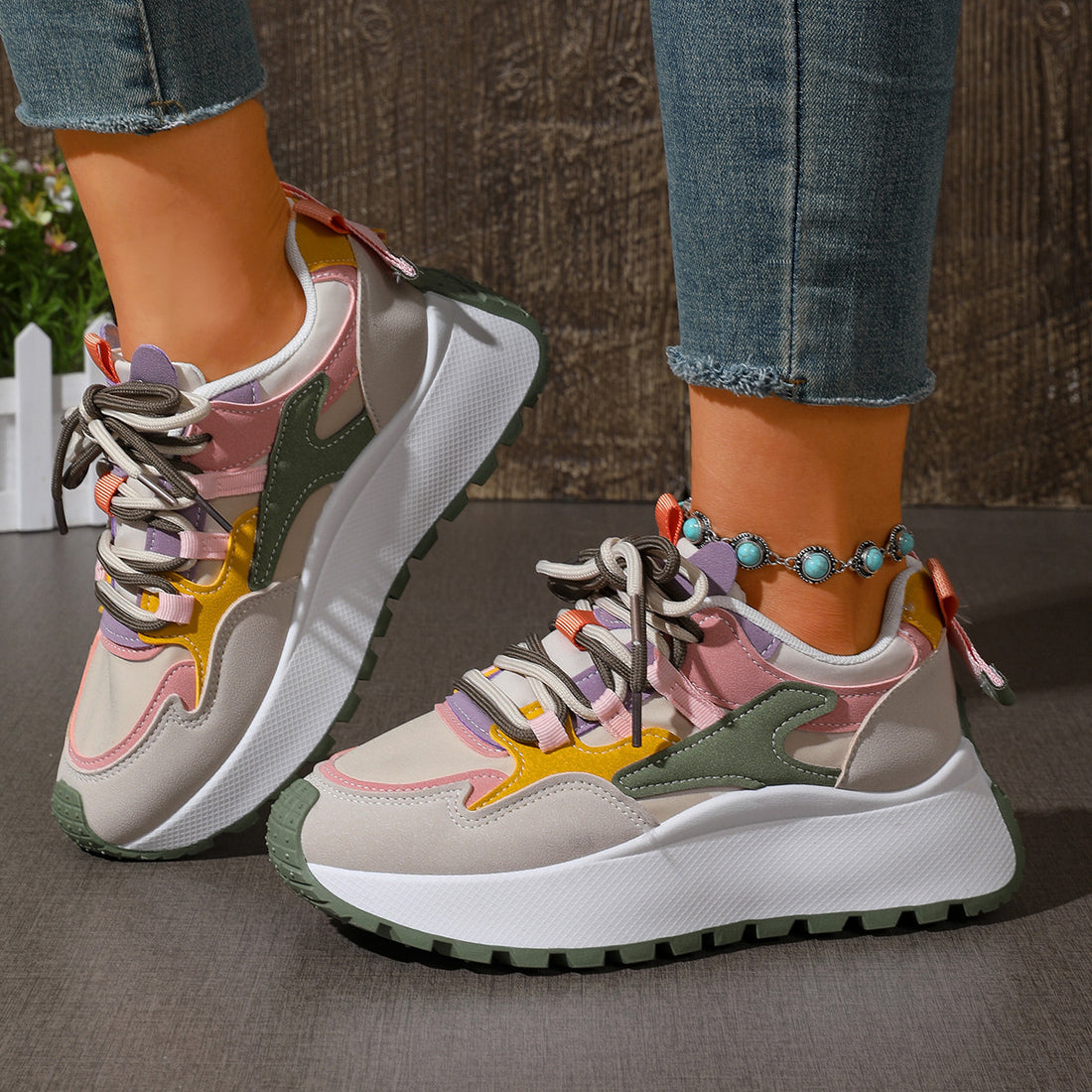 sneakers featuring color-block in beige with Polyester,Rubber Imported Size &amp texture