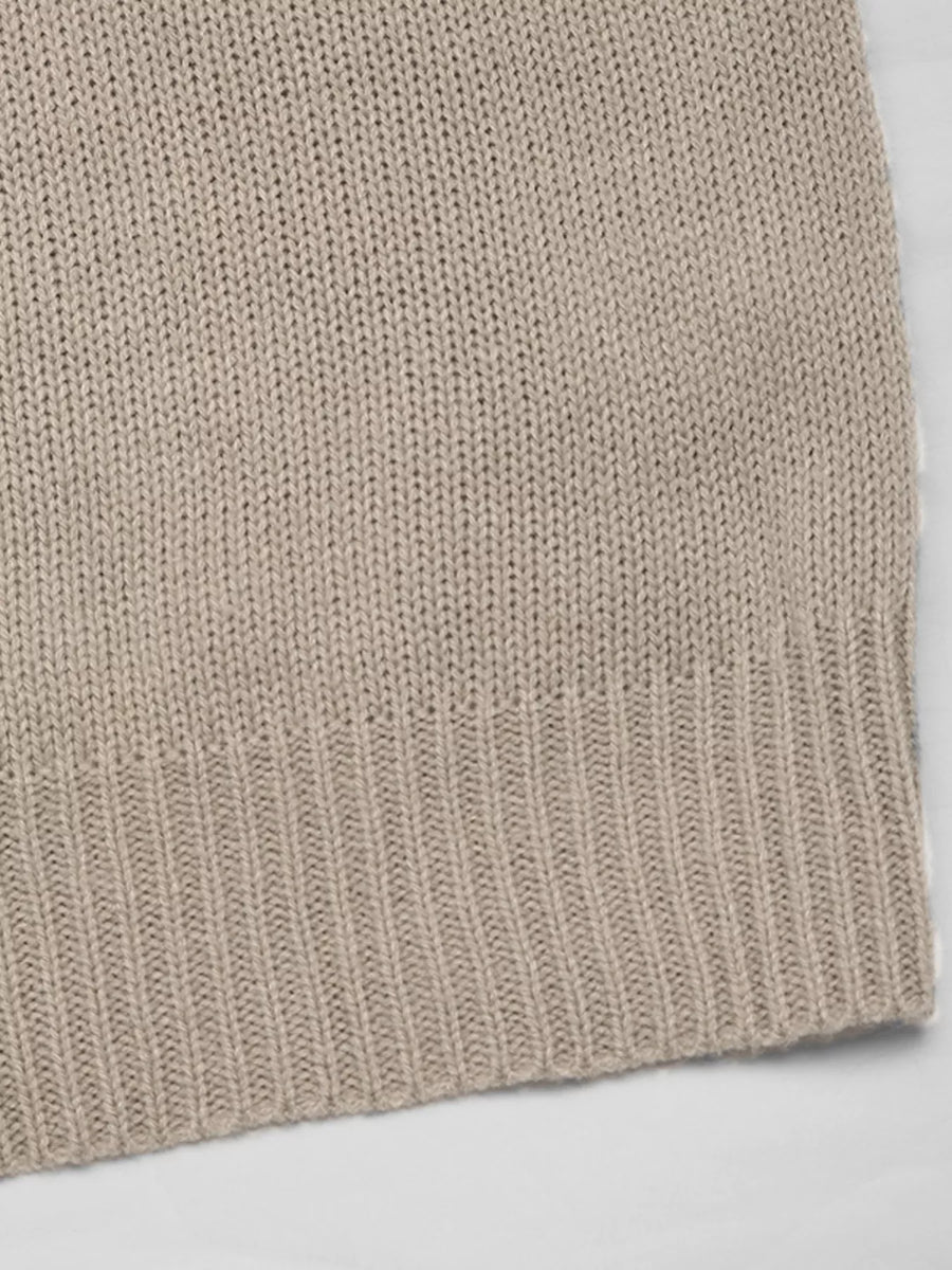 Gray apricot knit cardigan with ribbed hem detail