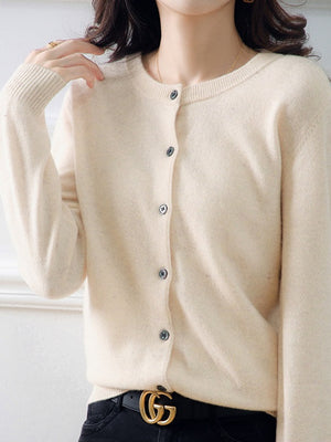 cardigan in Medium Gray with crew neck and long sleeve