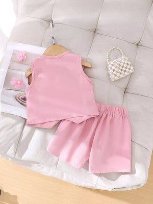 Children's Bow Button Up Vest And Skirt Set option 6
