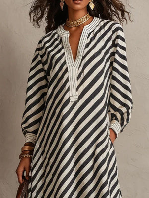 cream maxi dress featuring pocketed and striped