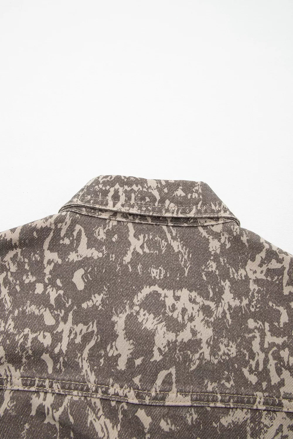 denim jacket featuring camo in Mocha with 100% cotton Care instructions: Machine wash cold texture