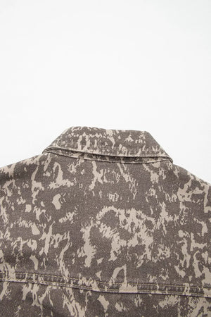denim jacket featuring camo in Mocha with 100% cotton Care instructions: Machine wash cold texture