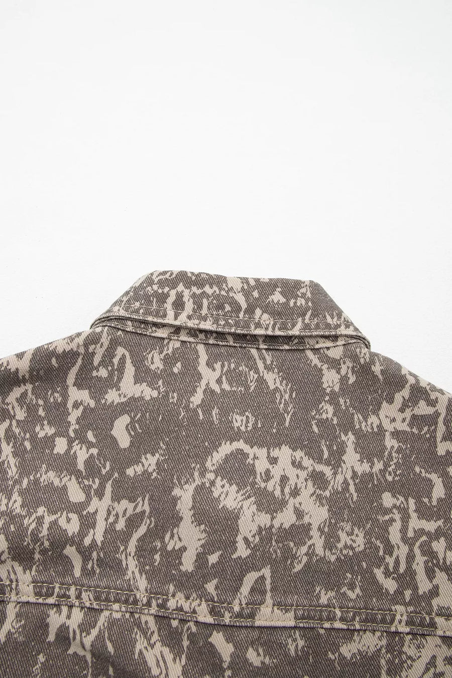 denim jacket featuring camo in Mocha with 100% cotton Care instructions: Machine wash cold texture