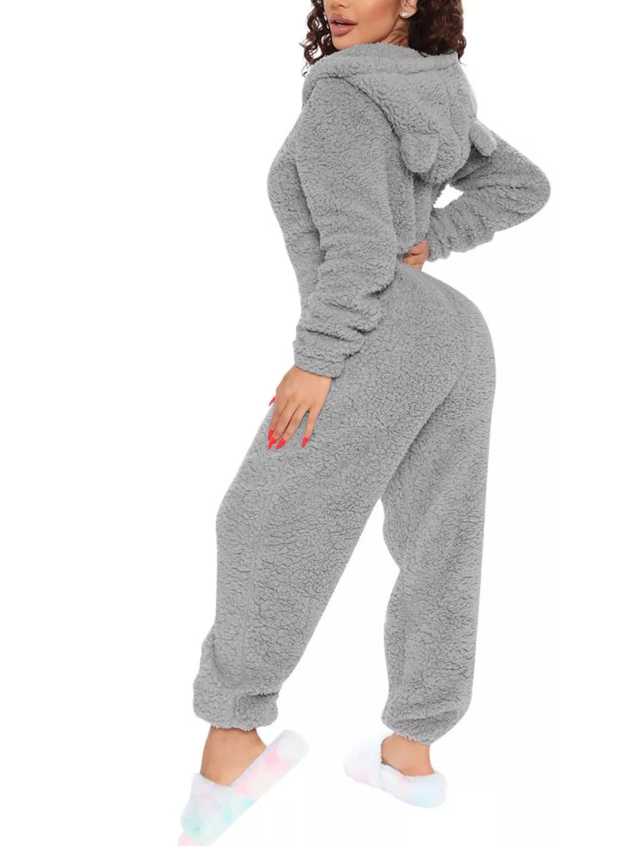 Coffee jumpsuit with zipper and long sleeve