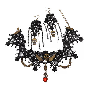necklace featuring skull motif in red with Iron,Rhinestone,lace Care instructions: Avoid wearing during exercise, as sweat