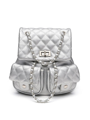 PU Leather Imported Size &amp backpack in Silver with structured silhouette