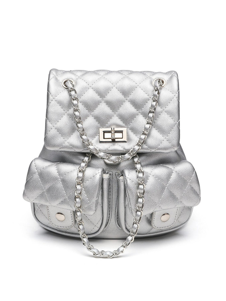 PU Leather Imported Size &amp backpack in Silver with structured silhouette