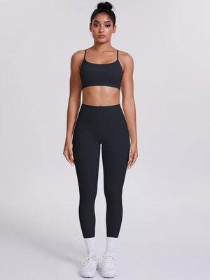 Deep Red fitted sports bra with scoop neck