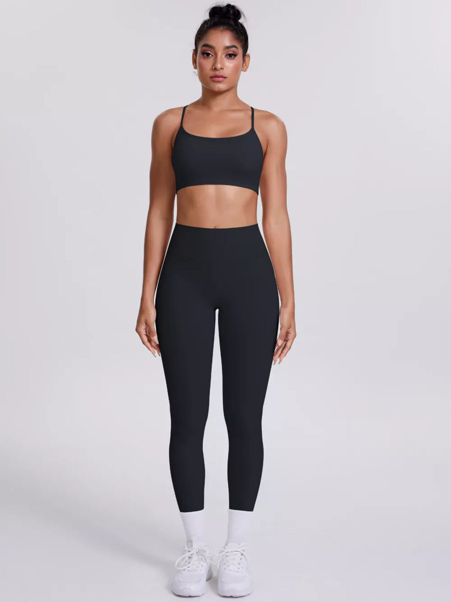 Deep Red fitted sports bra with scoop neck