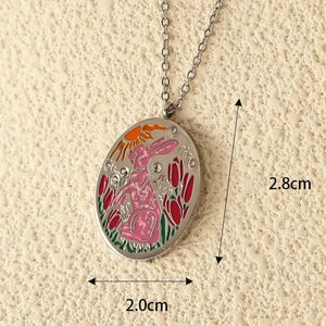 necklace featuring pictorial in Gold A with Platinum-Plated, 18K Gold-Plated, Resin, Stainless Steel, Zircon Care instructio