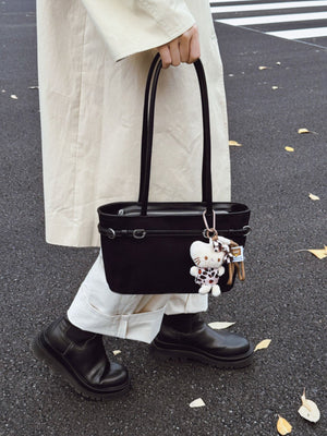 Decorative Buckle Shoulder Bag in black with decorative buckle
