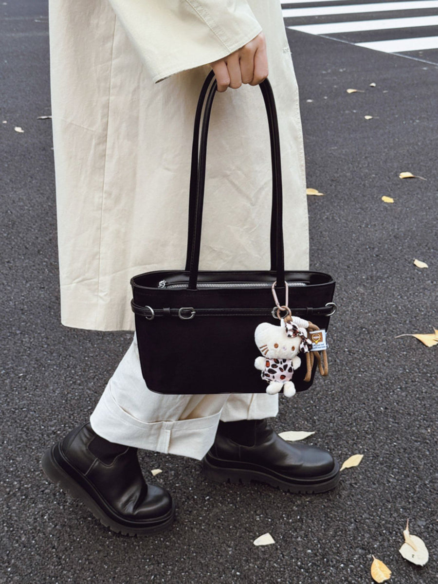 Decorative Buckle Shoulder Bag in black with decorative buckle
