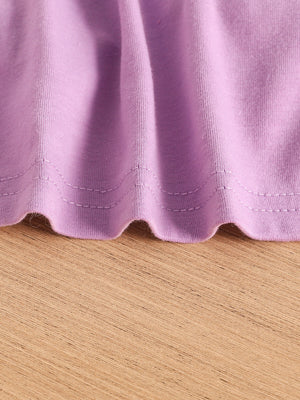 Violet cotton blend toddler crop top hem detail with wavy stitching