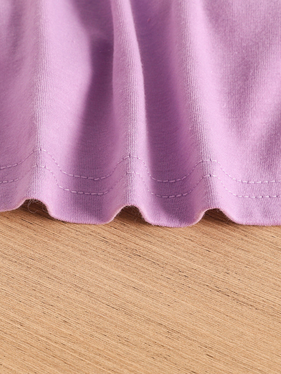 Violet cotton blend toddler crop top hem detail with wavy stitching