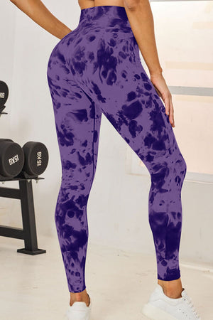 Purple tie-dye high-waist sculpt leggings with a full-length cut.