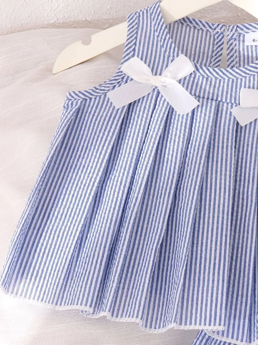 Blue with Children's Striped Sleeveless Top And Pants Set