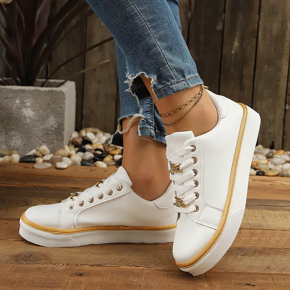 Round Toe Platform Sneakers in Black