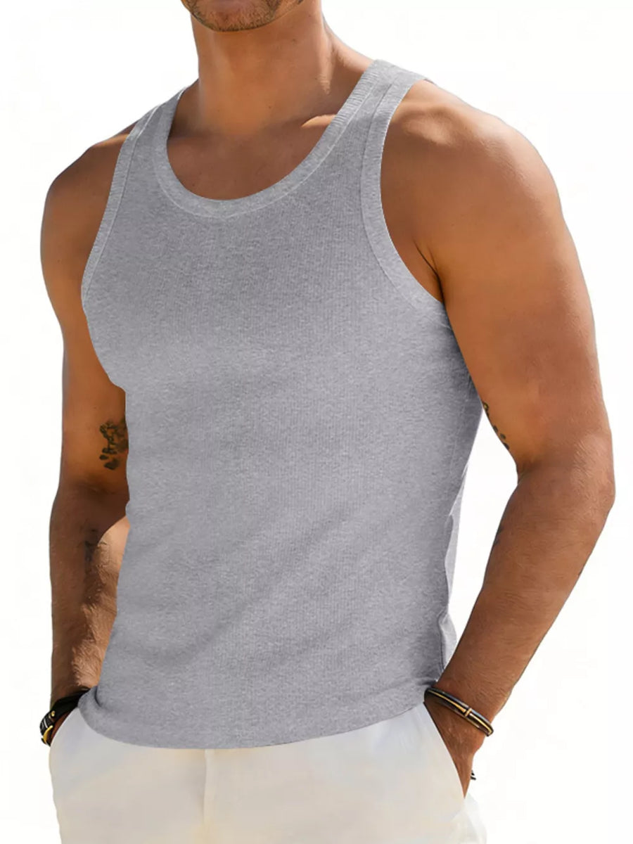 Men's Full Size Round Neck Tank in White
