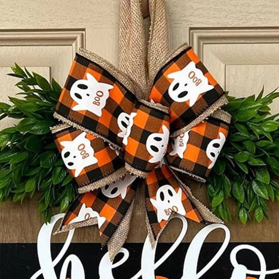 Door Hanger in Camel with plaid and decorative bow