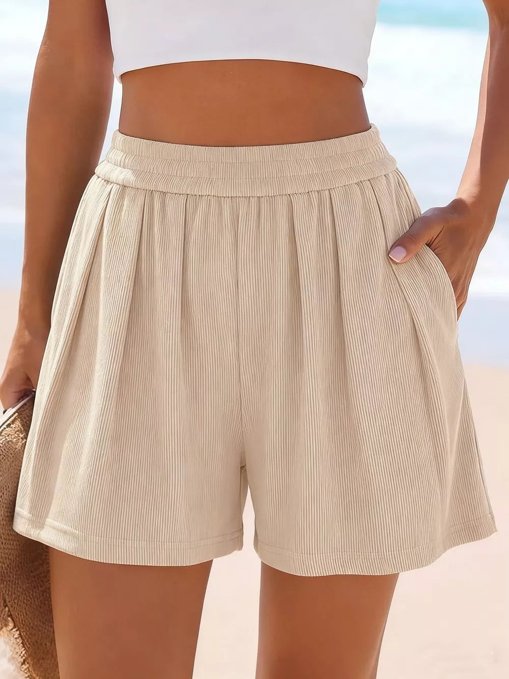 Dark Gray High-waisted Ribbed Shorts