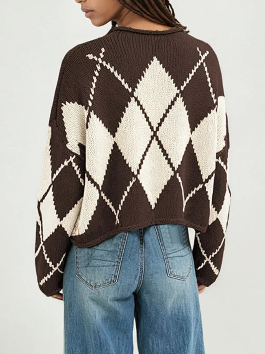 pullover sweater featuring argyle in olive green with 100% Acrylic Care instructions: Machine wash cold texture