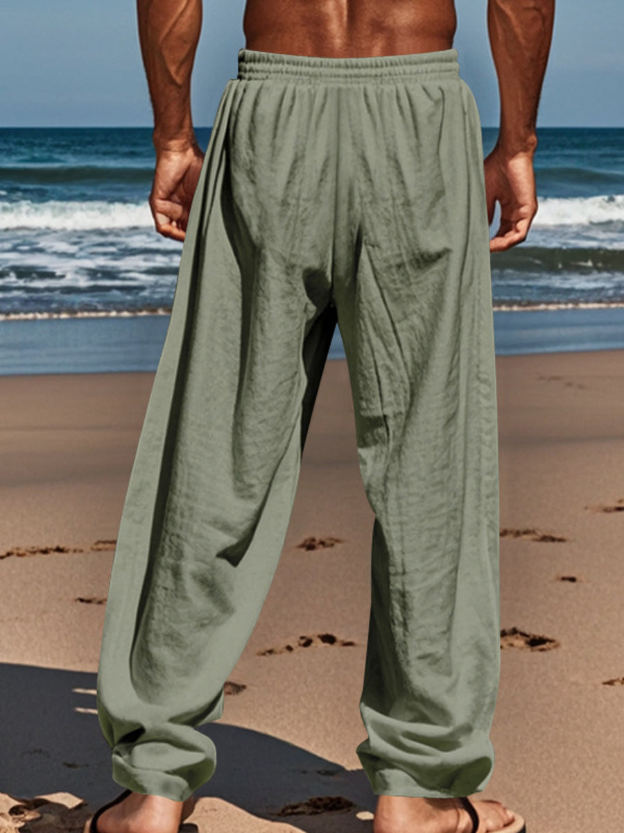 wide-leg pants in Earthy Yellow with drawstring waist and full-length